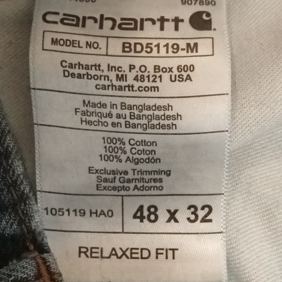 Carhartt Big Mens Denim Relaxed Fit Jean in Color Bay BD5119-M Size 48 x 32 EUC - Picture 5 of 15